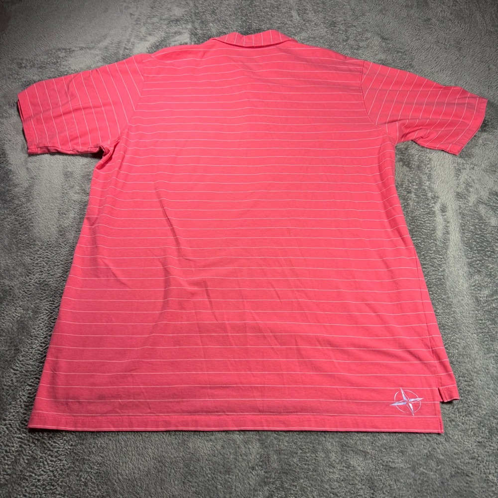 BDRADDY Mens L Coral Pink Striped Pima Cotton Stretch Golf Polo Shirt River Oaks - Picture 2 of 8